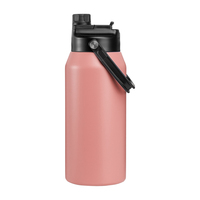 Botol Termos Vakum Tahan Panas dari Stainless Steel dengan Tutup dan Sedotan, Dapat Digunakan Kembali, Mug Kopi untuk Perjalanan, Kapasitas 64oz, Dilengkapi Gagang dan Sedotan