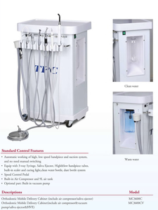 Unità dentale portatile per armadio di consegna Mobile ortodontico TPC omologata CE con compressore d'aria e pompa per vuoto ed espulsore di Saliva e <span class=keywords><strong>HVE</strong></span> - Product Image 3