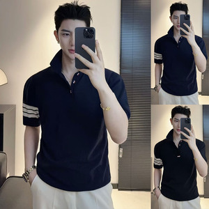 For Sweater Short Sleeve Breathable Moisture-Wicking Casual Men's T-Shirt <strong>Paul</strong> Three Bars Stripes <strong>Old</strong> Money Wind Cross-Border - Product Image 2