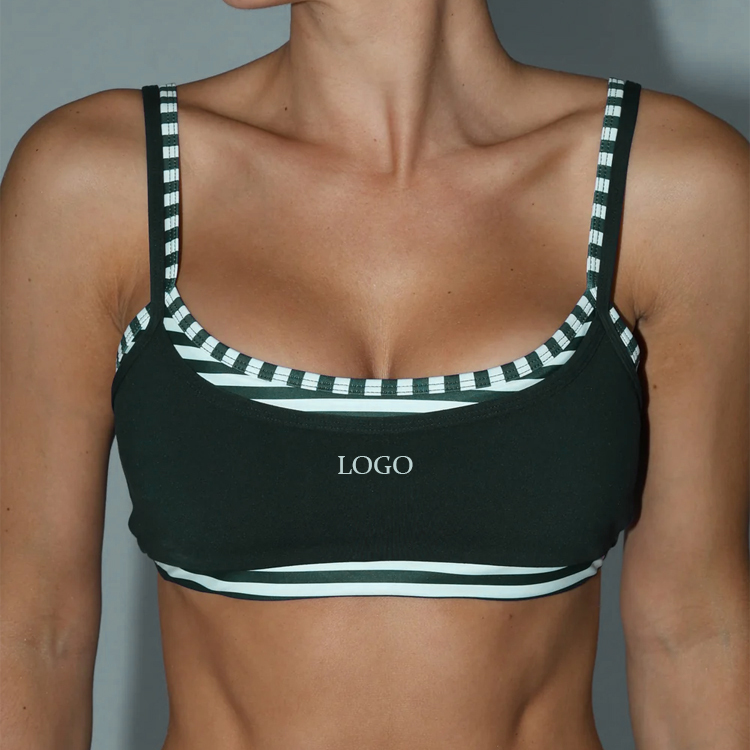 OEM Custom Manufacturers Super Softer Adjustable Straps Scoop Neck Double Layer Sports Bra for Women