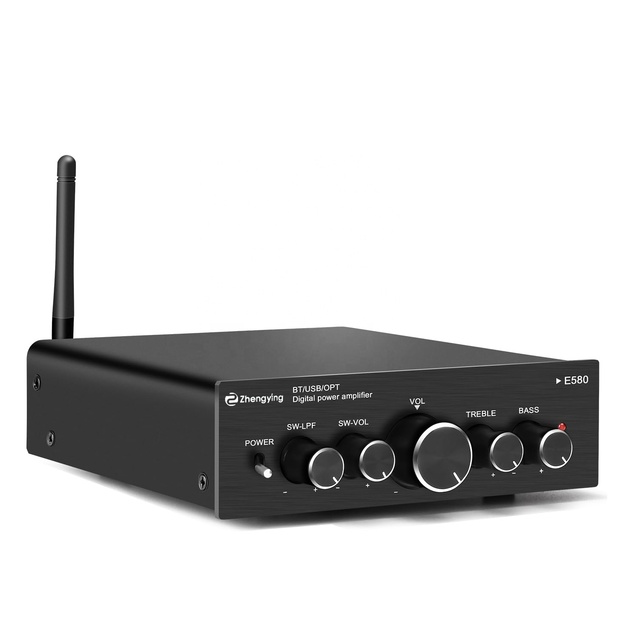 300W BT Mini Hi-Fi Audio Amp E580 2.1 Channel Amplifier Receiver with Bass Treble Control for KTV Stereo Audio Receiver