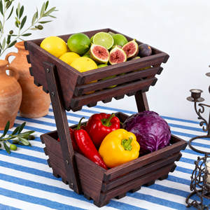 Doğa ahşap meyve sepeti 2 katmanlı meyve standı tezgah için meyve kabı mutfak - Product Image 2