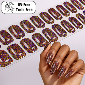 Custom Holographic Purple Brown Chunky Glitter Sparkle Glossy Non-toxic UV Free Gel Nail Wraps for Professional Salon Manicure - Product Image 1