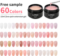 Gel d'extension d'ongles sans douleur, logo personnalisable, 60 couleurs, gel UV dur, vernis à ongles rose nude, gel de construction en pot