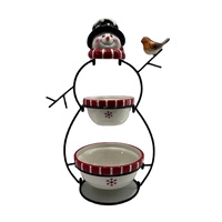 Bols à bonbons en forme de bonhomme de neige en céramique peints à la main avec support en métal
