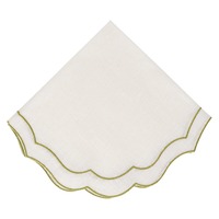 Décoration de table de mariage vintage, sets de table en lin blanc à bordure festonnée, bordure verte cousue, sets de table en tissu réutilisables pour cocktails