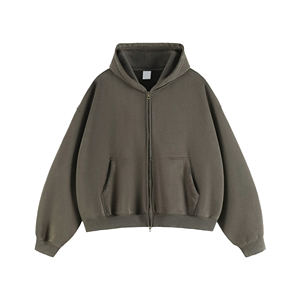 Sweat à capuche épaissi délavé Boxy Fit Veste zippée en molleton épais pour homme - Product Image 1