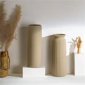 Logo Kustom Grosir Vas Bunga Keramik Matt Bentuk Silinder Antik Murah untuk Acara
