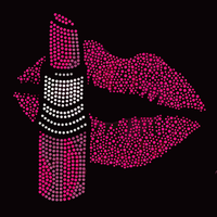 Transferts thermocollants personnalisés en strass pour T-shirts, motifs de rouge à lèvres en strass