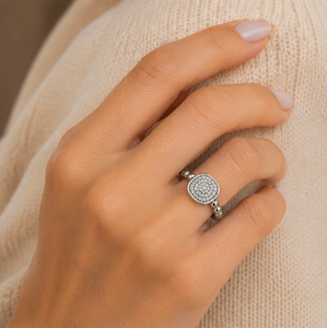 925 Sterling Silver Rhodium Plated Round Pavé <b>Cubic</b> <b>Zirconia</b> Beaded <b>Ring</b> for Women | Luxury Fashion Jewelry - Product Image 5