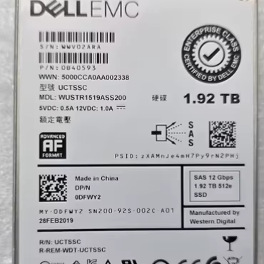 ForDell EMC 1.92TB SSD Solid-State Drive, DFWY2, 2.5-inch SAS 12Gb Storage Drive