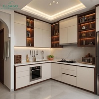 Meuble de cuisine moderne en aluminium avec éclairage LED intégré, gain de place pour les petits appartements et cuisines studio