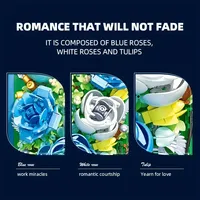 Jie Star JJ9029 - Marco de Fotos con Flores Preservadas, Rosa Blanca y Azul, Rompecabezas 3D, Juguete de Construcción de Ladrillos, Regalos para Niños, Juego de Bloques de Construcción
