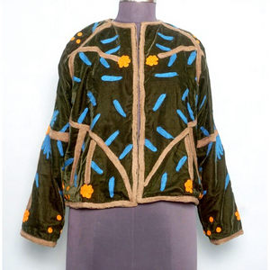 Chaqueta Acolchada Ecológica de Algodón Suzani con Terciopelo, Bordado Floral Hecho a Mano, Unisex, Secado Rápido para Mujer - Product Image 1