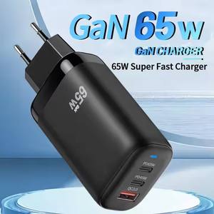 Haute vitesse 3 ports GaN Tech PD3.0 chargeur rapide Usb-c 65 Watts Usb c ultra mince Gan chargeur mural 65 w adaptateur secteur pour ordinateur portable - Product Image 2