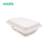 Oasis Boîte à lunch jetable écologique de 9 pouces, étanche et sûre pour les assiettes, nouveau design à charnière, bagasse de camping à 2 compartiments