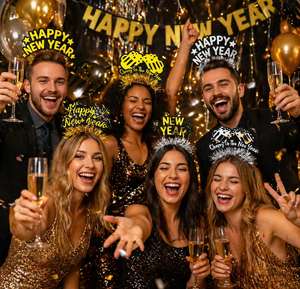 Cheers <b>Headband</b> Beer Mug Design Glitter Tinsel Hairband <b>Gold</b> Silver Party Headwear New Year Celebration - Product Image 4