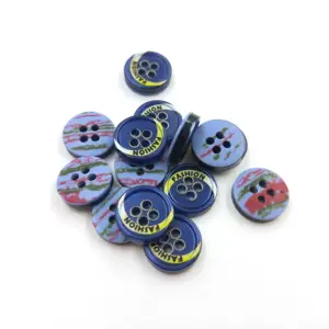 Fashion 11.25mm resin button logo engraved 4 holes polyester button for shirt