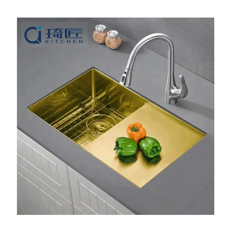 Best Selling Items Square Single Bowl Handmade With Press Stainless Steel Topmount Drainboard Kitchen Sink