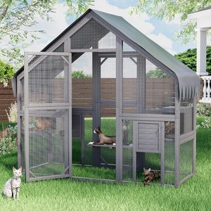 Catio Modern Outdoor Enclosure Large Wooden House with Waterproof Roof Bridges Compatible Wall-Pet <b>Doors</b> - Product Image 2
