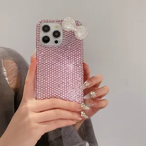 Funda de teléfono con lazo de diamantes de imitación de pantalla completa brillante de moda Coreana de lujo para <span class=keywords><strong>iPhone</strong></span> 16 15pro Max funda de teléfono - Product Image 3