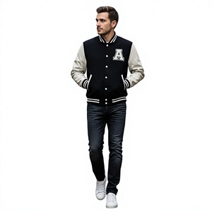 Chaqueta Varsity Negra y Blanca para Hombre, Cuello Mao, Corte Regular, Estilo Casual, para Otoño, Logotipo Frontal, Transpirable - Product Image 4