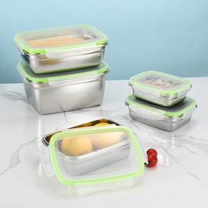 304 Stainless Steel Rectangular Food <b>Storage</b> <b>Container</b> With Silicone Lid Clip On Sealing For <b>Kitchen</b> Refrigerator Lunch Travel - Product Image 3