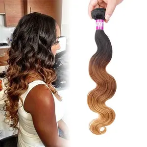 Wholesale 1B/4/27 Indian Virgin Human Hair Body Wave Bundles, Body Wave Remy Brazilian Ombre Human Hair Bundles