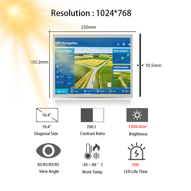TCG104XGLPAPNN-AN40 High Bright TFT LCD 10.4 Inch 1024x768 IPS Panel 1300 Nits Sunlight Readable Display