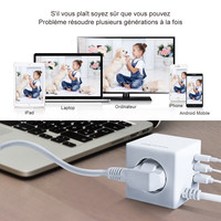 Vastfafa Chargeur Rapide 10A Multiprise 1 Prise CA 2 Ports USB 1 Port Type-C Protection contre les surtensions MOV Prise UE SDK Intelligent