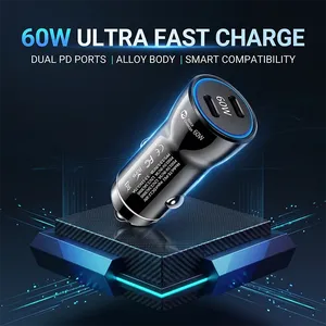 ที่ชาร์จในรถยนต์ USB C 60W ชาร์จเร็วแบบคู่ PD ป้องกันการสั่นไหว ใช้งานได้กับ iPhone 17 16 15 Pro Max, iPad และ Samsung - Product Image 1