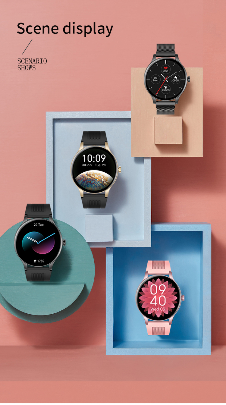 ce rohs最新智能手表血氧心率睡眠监测器运动健身手环带ip67防水圆形