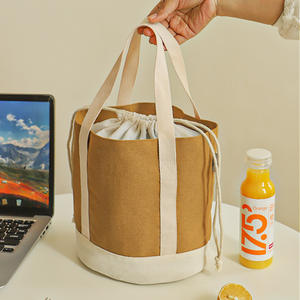 Bolsa de almuerzo aislada de lona gruesa con bloques de color, verde y blanca, portátil con cordón, para estudiantes y trabajadores de oficina - Product Image 3