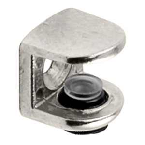 <b>Shelf</b> <b>bracket</b> <b>for</b> <b>glass</b> edge. Zamak. Nickel plated. Thickness 5 to 8 mm. Screw mounting. Diameter 5 mm. - Product Image 1