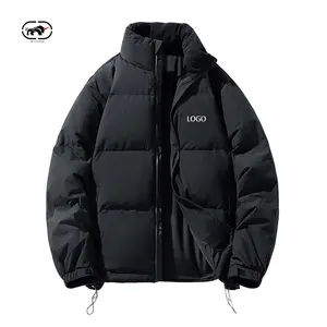 Custom Men's Puffer Waterproof Jacket Winter Bubble Padded Coat Black Nylon Outdoor Duck Down Jacket Men