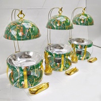 Matériel de restauration pour buffet, équipement de restaurant, chauffe-plat de luxe élégant en acier inoxydable vert, bain-marie, combustible 8L, table suspendue