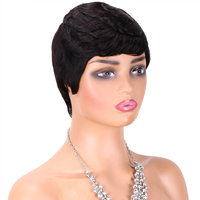 Perruque Courte Pixie en Cheveux Humains Brésiliens Prête à l'Expédition pour Femmes Noires, Fabrication à la Machine, Perruque en Cheveux Humains Économique
