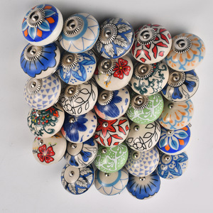 <b>Ceramic</b> Cabinet <b>Knobs</b> Round Spherical French Style Printed Durable <b>Drawer</b> Handle Single Hole - Product Image 4