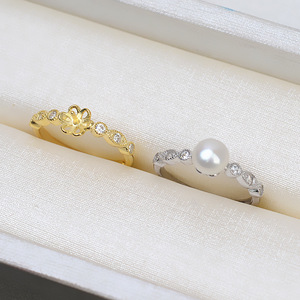 S925 Silver Open-Mouth <b>Ring</b> with Living Mouth Tire 7-8 Pearl Semi-Finished Tray DIY Accessories Adjustment 1615 <b>Crystal</b> <b>Rings</b> - Product Image 4