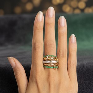 Luxury 18K Solid <b>Gold</b> <b>Cocktail</b> <b>Ring</b> With Diamond And Emerald Geometric Design Women's Fine Jewelry - Product Image 3