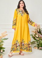 Été Élégant Artistique Style Ethnique Imprimé Antistatique Polyester Robe Nouveau Casual Manches Longues Col Loose Traditionnel Musulman