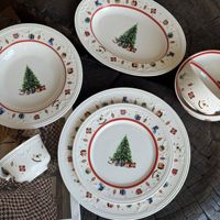 Service de vaisselle en porcelaine Joyeux Noël, assiettes et plats ronds en relief pour la fête de Noël