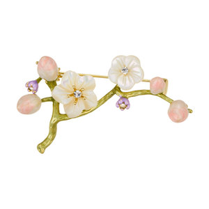 Chinese Style Plum Blossom Brooch Copper Alloy Gold Plated Enamel Mother Of Pearl Flower Women's Fashion Corsage Gift - Product Image 5