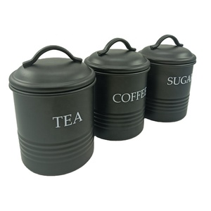 Set di contenitori per alimenti neri opachi da cucina in metallo moderno elegante personalizzato da 3 pezzi Set di contenitori per caffè e tè allo zucchero - Product Image 2