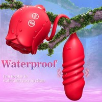 3-in-1 Rosen-Stoßvibrator für G-Punkt Erwachsenen-Sexspielzeug 10 Saugmodi Klitoris-Nippel-Stimulation Doppelendiger Analdildo