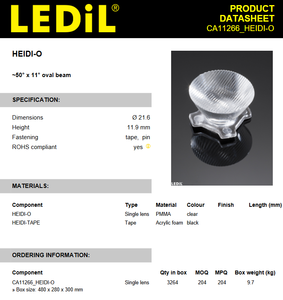 Ledils CA11266_HEIDI-O Lentille LED ovale 21,6 mm 14×47 degrés en PMMA avec ruban adhésif PU pour éclairage mural - Product Image 2