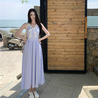 Robe longue bleu clair rayée à col marin, style preppy, sans manches, coupe trapèze, élégante robe d'été pour les vacances à la plage pour femme