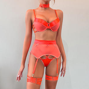 Conjunto de Lencería Sexy Transparente de Malla de Lujo con Cuello Halter, Venta al por Mayor, Conjunto Exótico de 5 Piezas de Sujetador y Bragas - Product Image 1