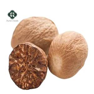 Natural raw dried nutmeg fruits food single spices and herbs muscade Myristica fragrans houtt