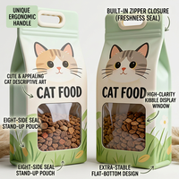 Sac d'emballage pour aliments pour animaux de compagnie, imprimé sur mesure, écologique, recyclable, résistant à l'humidité, avec fenêtre transparente, fond plat, pochette en plastique autoportante